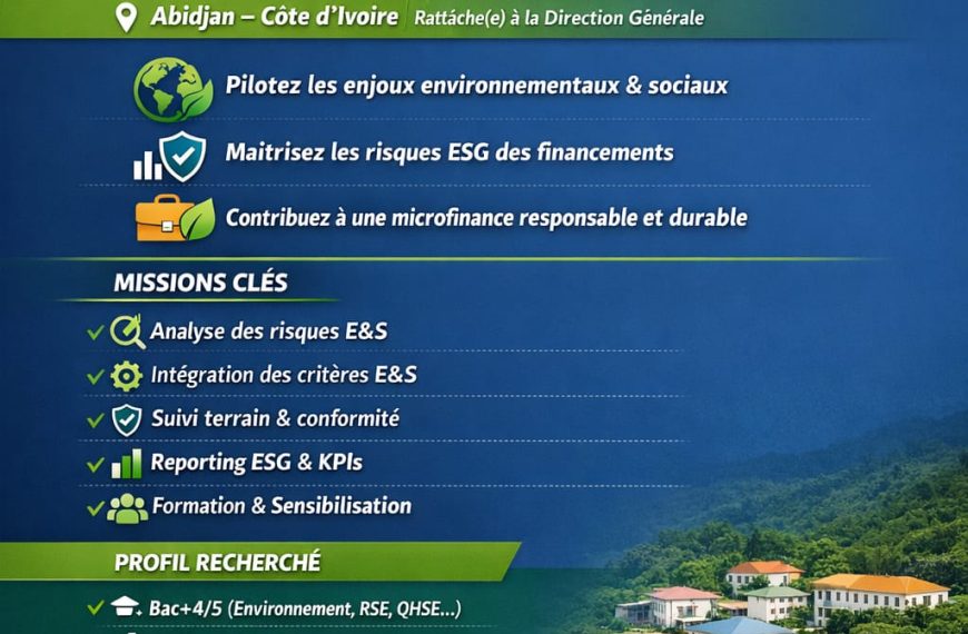 Côte d’Ivoire : AGILOYA Afrique recrute un Responsable Environnement et Social (H/F)